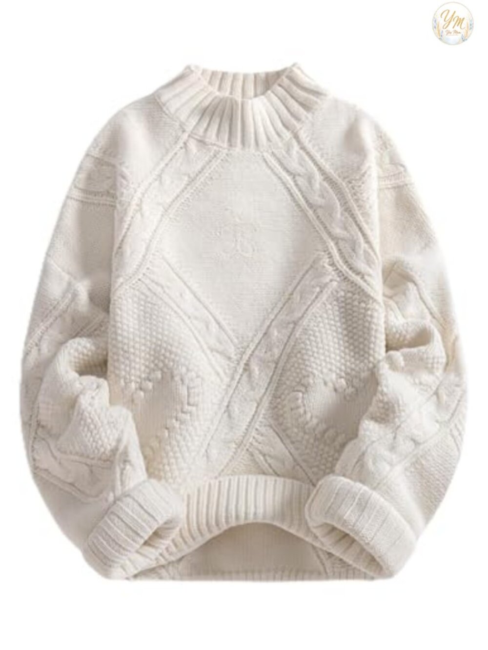 Oversized Cable Knit Chunky Sweater Mock Neck Long Sleeve Pullover